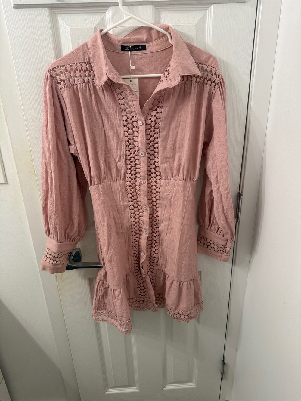 Max Studio Dusty Pink Crochet-Trim Button Front Tunic